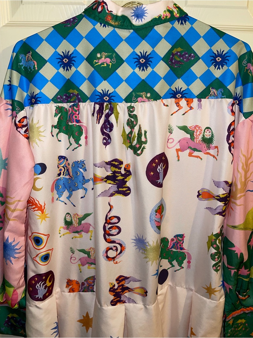 Multicolor Fantasy Print Long Sleeve Dress - Large - Picture 7 of 16